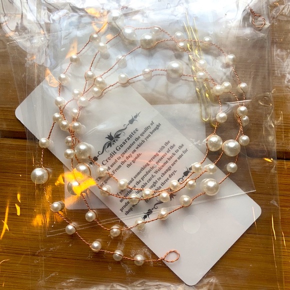 Sweetv Accessories - Bridal Headband with pearls. Rose gold string. New